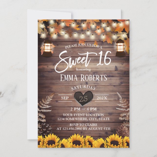 Rustic Autumn Sunrows Vintage Lantern Sweet 16 Inbjudningar (Framsida)