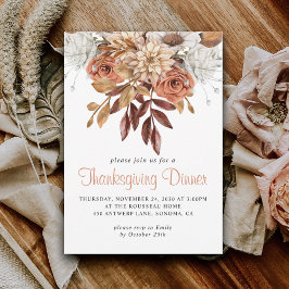 Rustic Autumn Terracotta Blommigt Thanksgiving Inbjudningar