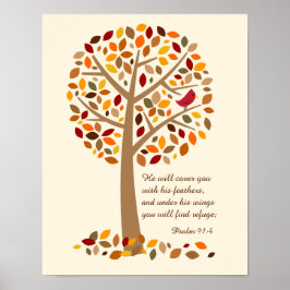 Rustic Autumn Träd Psalm 91 Christian Bible Verse Poster