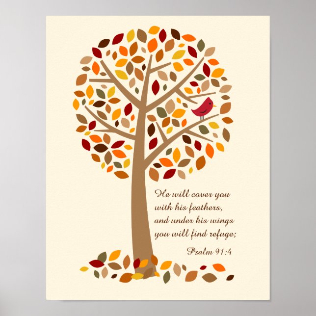 Rustic Autumn Träd Psalm 91 Christian Bible Verse Poster (Framsidan)