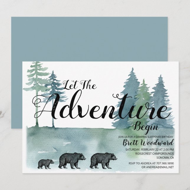 Rustic Äventyr Bears Boy Camping Birthday Inbjudningar (Fram/baksida)