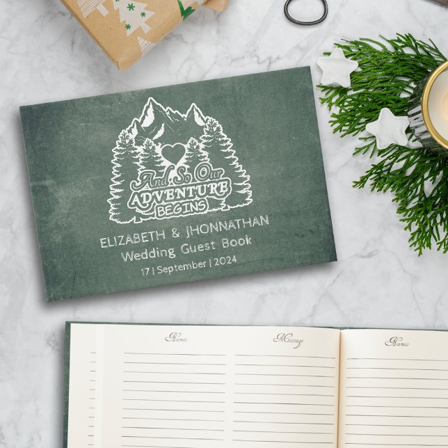Rustic Äventyr Begins Grönt Chalkboard Bröllop Gästböcker (Skapare uppladdad)