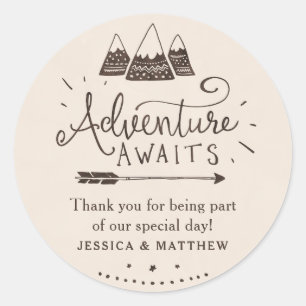 Rustic Äventyr Theter Baby Shower Stickers Runt Klistermärke