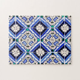 Rustic Azulejo Spanska Mönster Tiles Navy White Pussel