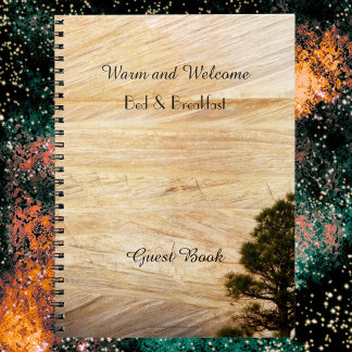 Rustic B&B Guest Bok, Light Brown Stone med Träd Anteckningsbok