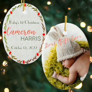 Rustic Baby 1:a julhälsans bästa presentationsfoto Julgransprydnad Keramik