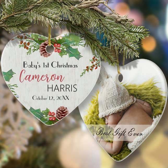 Rustic Baby 1: Julens milstolpe Foto Julgransprydnad Keramik (Skapare uppladdad)