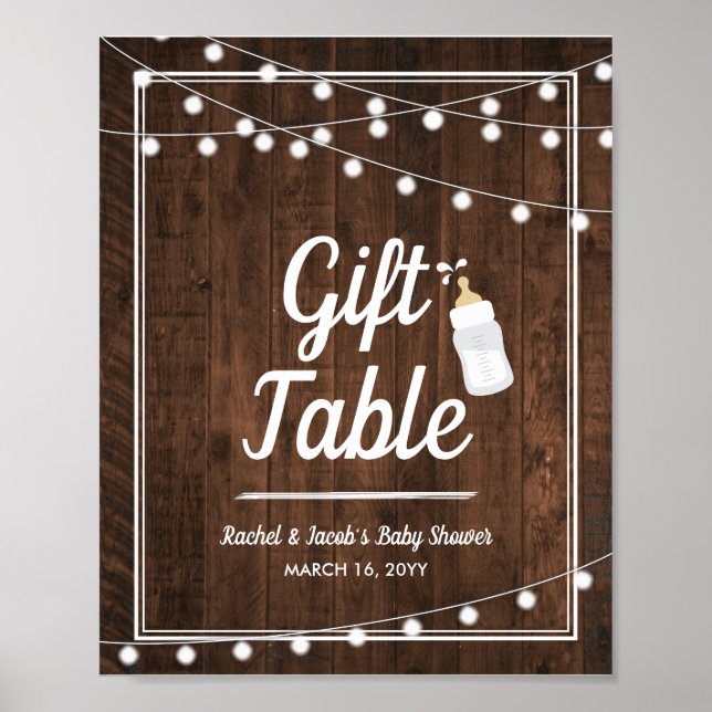 Rustic Baby är Brewing Baby Shower Gift Bord-skylt Poster (Framsidan)