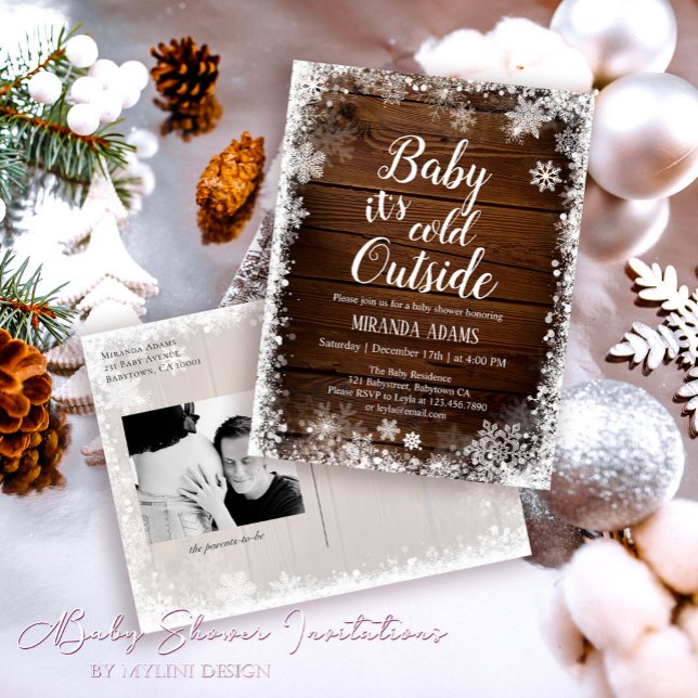Rustic Baby är kallet utanför Vinter Baby Shower Inbjudan Vykort (Skapare uppladdad)