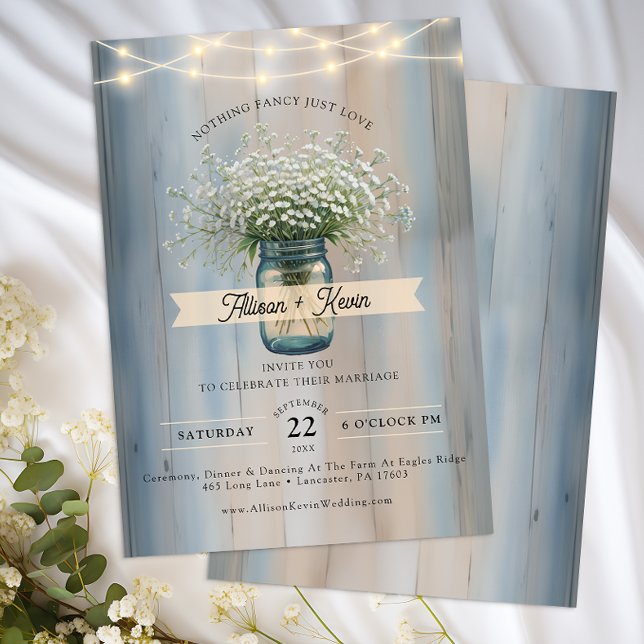 Rustic Baby' Bröllopsinbjudan till andningssäsong  Inbjudningar (Baby's Breath Wedding Invitation)