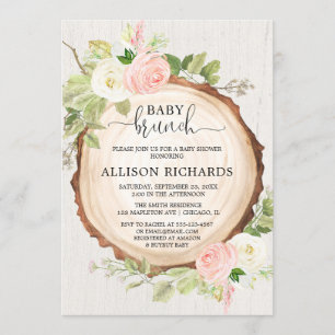 Rustic baby brunch rosa blommigt-flickdusch inbjudningar