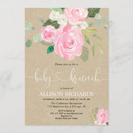 Rustic baby brunch-rosa blommigt inbjudningar
