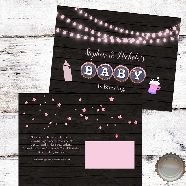 Rustic Baby Brygger Rosa Baby Shower Vykort (Skapare uppladdad)