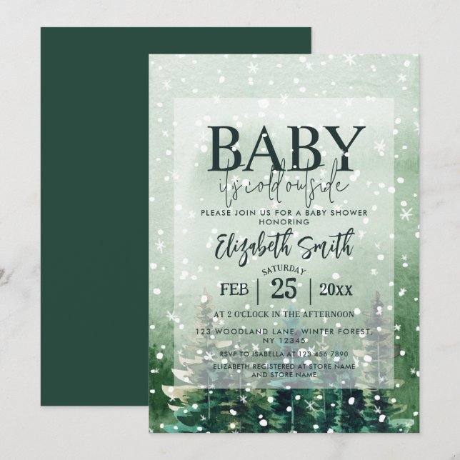Rustic Baby Det är Kall utanför babyskabinka Inbjudningar (Fram/baksida)