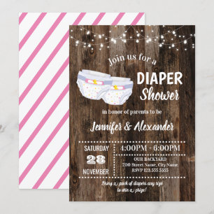 Rustic Baby Diaper Shower Inbjudningar
