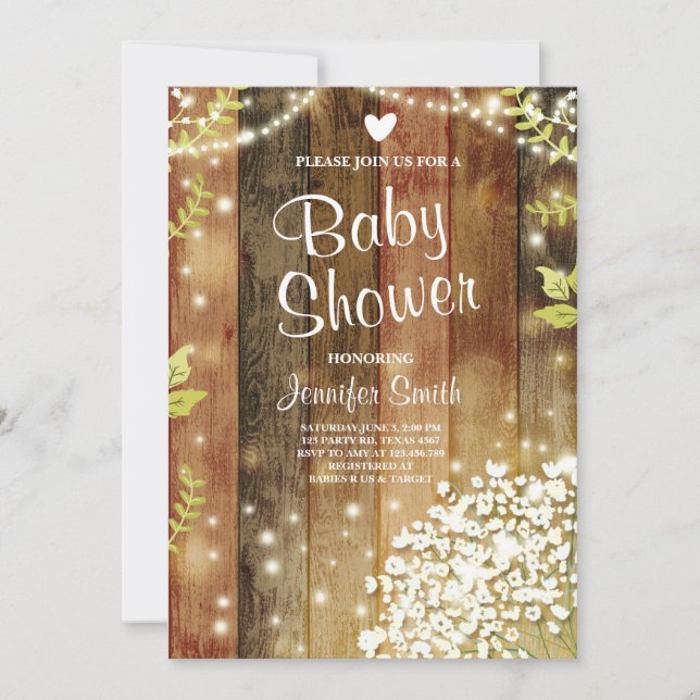 Rustic Baby dusch inbjudan Baby Ljus utandning (Framsida)