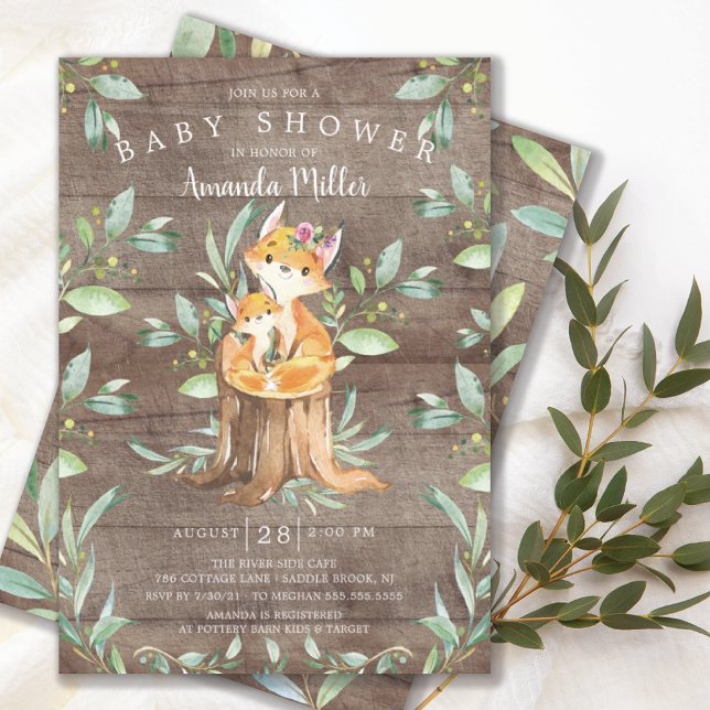 Rustic Baby Fox och Mamma Baby Shower Inbjudningar (Skapare uppladdad)