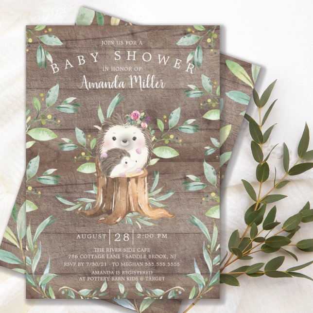 Rustic Baby Hedgehog och Mamma Baby Shower Inbjudningar (Skapare uppladdad)