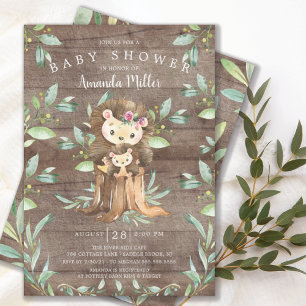 Rustic Baby Hedgehog och Mamma Baby Shower Invita Inbjudningar