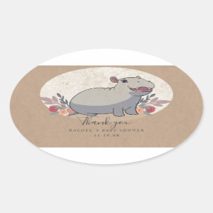 Rustic baby hippo-babydusch tack. ovalt klistermärke