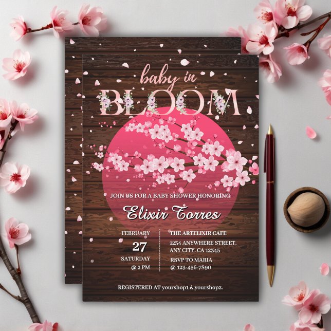 Rustic Baby i Blommarna Bloom Sakura Cherry Inbjudningar (Skapare uppladdad)