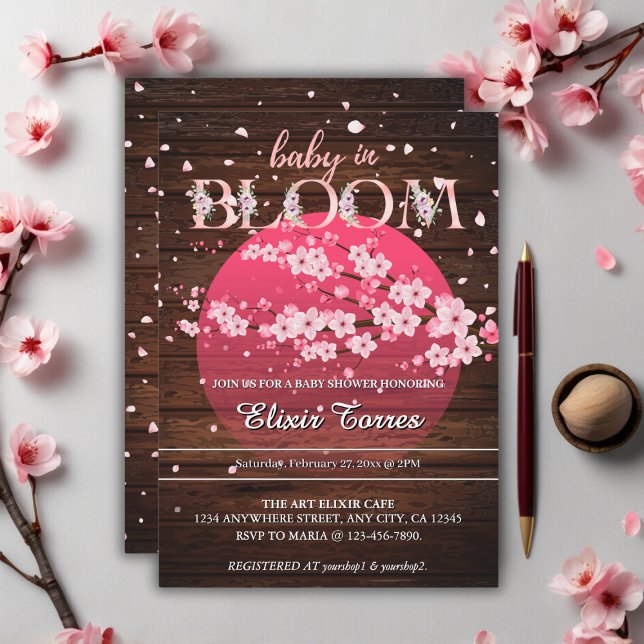 Rustic Baby i Blommarna Bloom Sakura Cherry Inbjudningar (Skapare uppladdad)