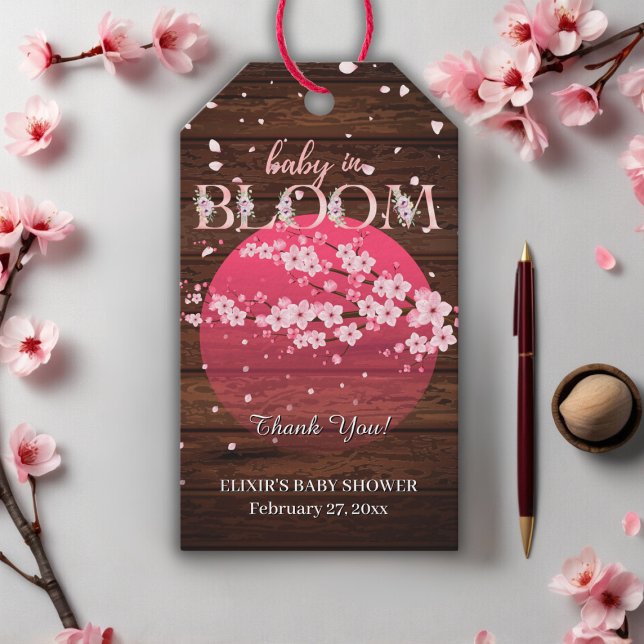 Rustic Baby i Blommarna Bloom Sakura Cherry Presentetikett (Skapare uppladdad)
