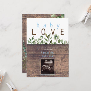 Rustic Baby Kärlek Wood Ultrasound Baby Shower Inv Inbjudningar