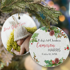 Rustic Baby Milestone 1:a julfoto Julgransprydnad Keramik