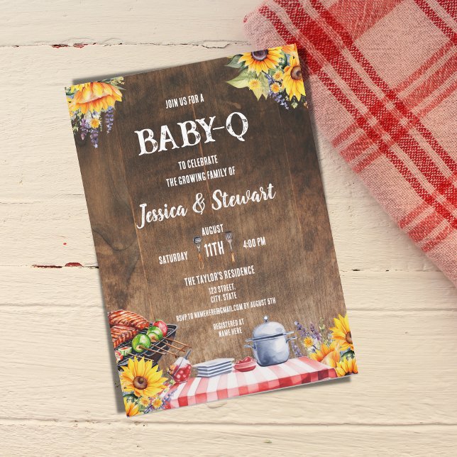 Rustic BABY-Q Picnic Solros Play Wood Inbjudningar (Skapare uppladdad)