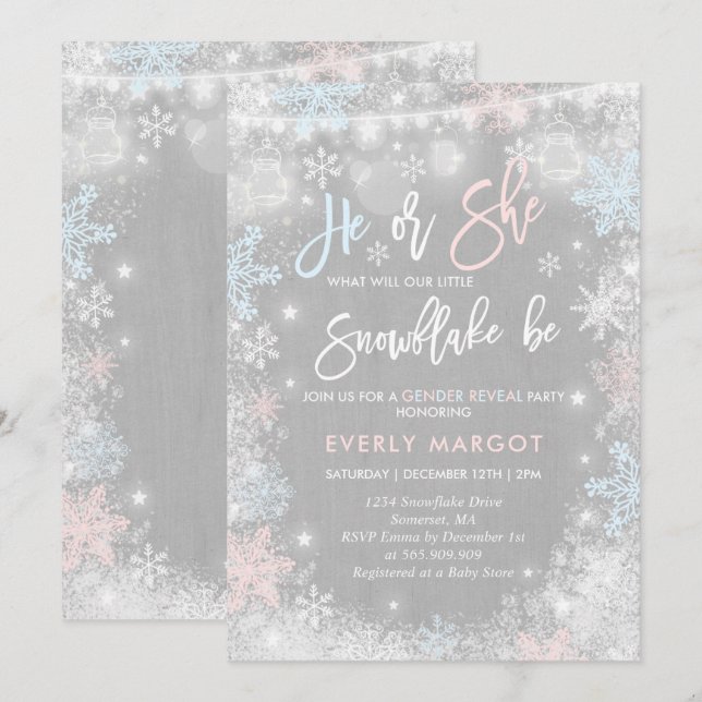 Rustic Baby Shower för Vinter-Gender-uppvisning Inbjudningar (Fram/baksida)