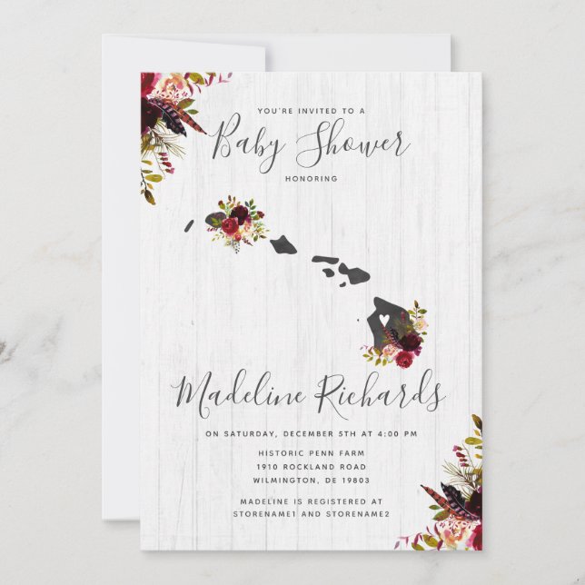 Rustic Baby Shower-inbjudan för Hawaii State Inbjudningar (Framsida)