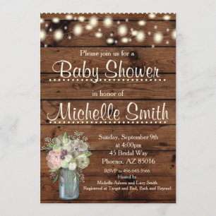 Rustic Baby Shower-inbjudan, Mason Burk, Blommigt Inbjudningar