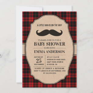 Rustic Baby Shower-inbjudan till Boy - Mustache Inbjudningar