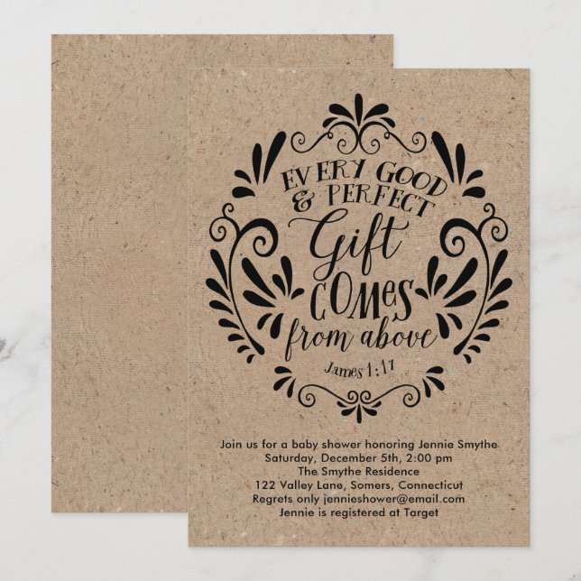 Rustic Baby Shower-inbjudan, typography on Kraft Inbjudningar (Fram/baksida)
