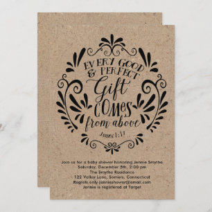 Rustic Baby Shower-inbjudan, typography on Kraft Inbjudningar