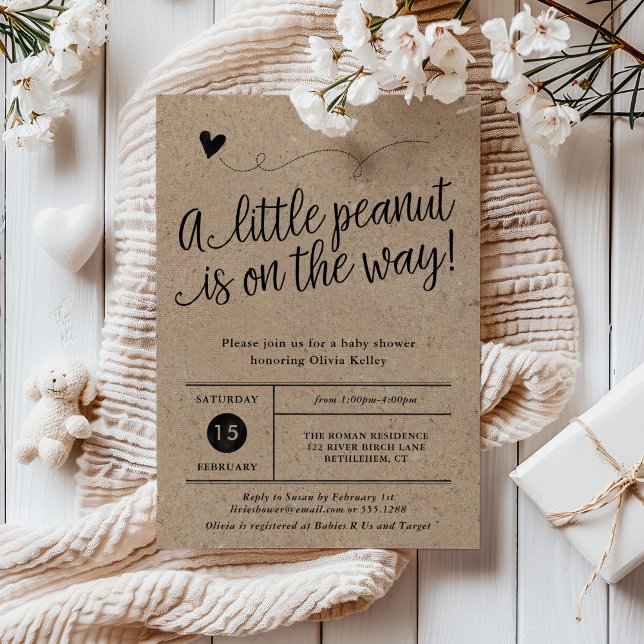 Rustic Baby Shower, Little Peanut, Kraft Inbjudningar (Skapare uppladdad)