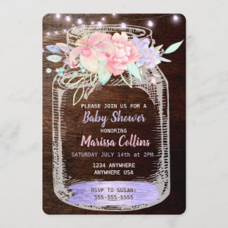 Rustic Baby Shower, Mason Burk Ljus Boho Blommigt Inbjudningar