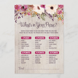 Rustic Baby Shower-spel - vad du har i din handväs Inbjudningar