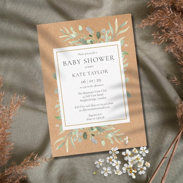 Rustic Baby Shower|Sprinkle Watercolor Greenery Inbjudningar (Skapare uppladdad)