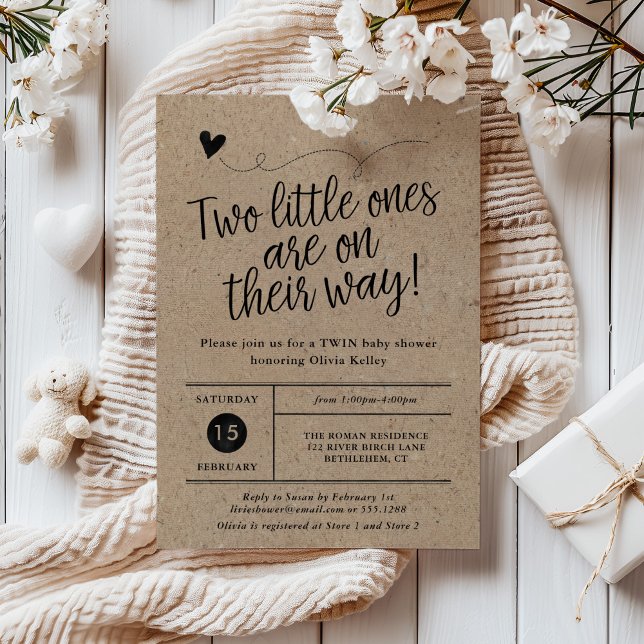 Rustic Baby Shower, Twillingar, Gender Neutral Kra Inbjudningar (Skapare uppladdad)