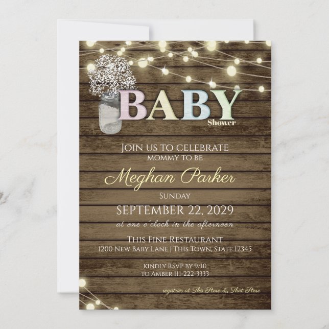 Rustic Baby Shower Wood Brev och Baby's Band Inbjudningar (Framsida)