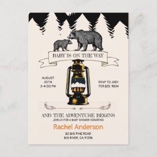 Rustic Baby Shower Woodland Wilderness Bears Inbjudan Vykort