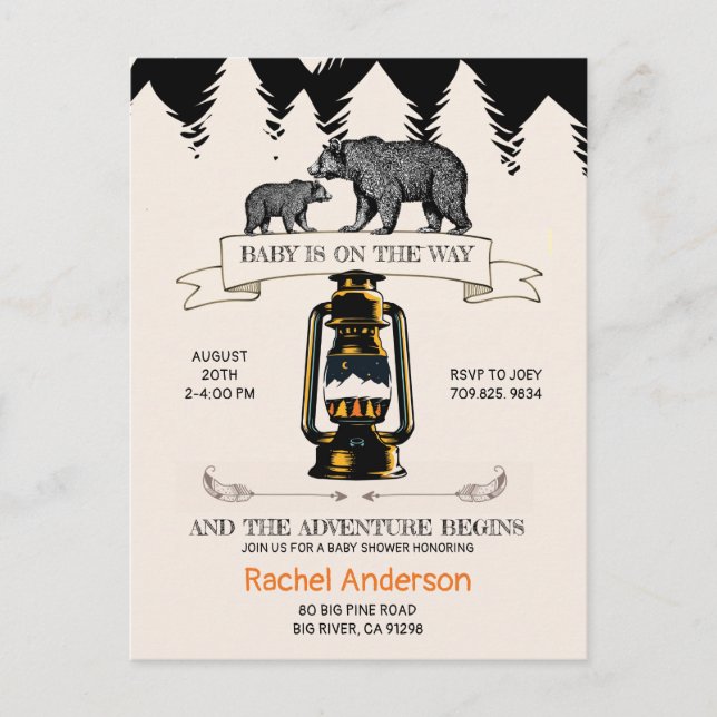Rustic Baby Shower Woodland Wilderness Bears Inbjudan Vykort (Framsida)