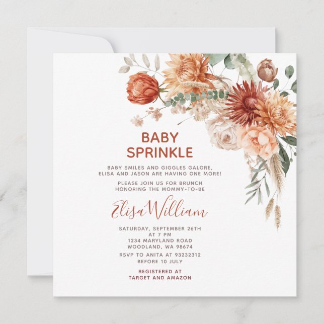 Rustic Baby Sprinkle Orange Wildblomma Baby Shower Inbjudningar (Framsida)