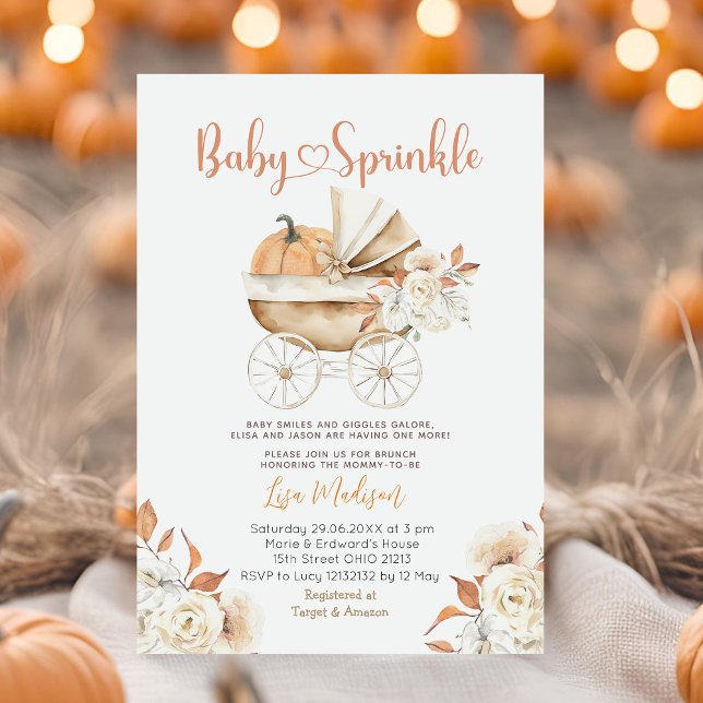 Rustic Baby Sprinkle Pumpkin Carriage Baby Shower Inbjudningar (Skapare uppladdad)