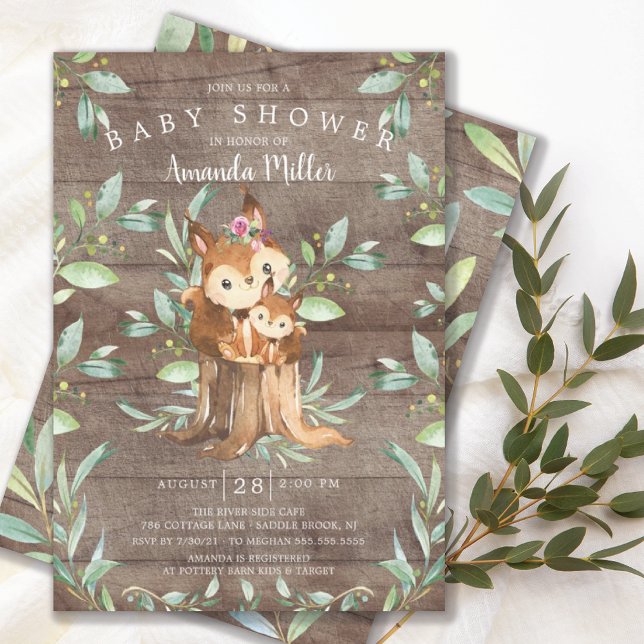 Rustic Baby Squirrel och Mamma Baby Shower Inbjudningar (Skapare uppladdad)