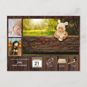 RUSTIC BABY STATS Photo Collage-meddelande Vykort