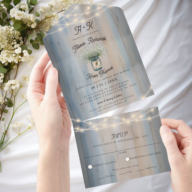 Rustic Baby utandning och strypning Ljus Bröllop (All-In-One Wedding Invite)