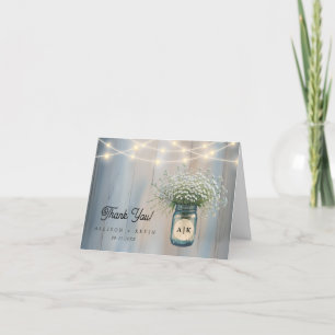 Rustic Baby' utandningsmynning Burk Bröllop Tack Kort